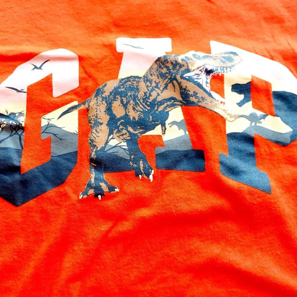 Gap Boys T-Shirt Dinosaur Long Sleeve Orange XL 12